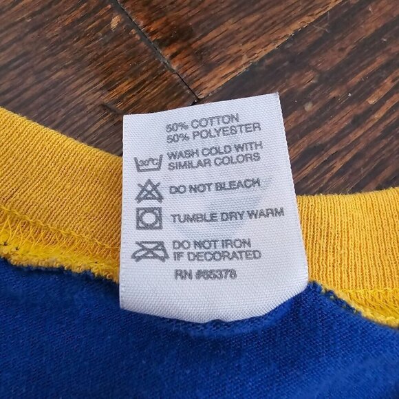 Vintage 90s Findlay Ohio Trojans Cheer Athletic Tshirt Blue Yellow Retro - Picture 7 of 11